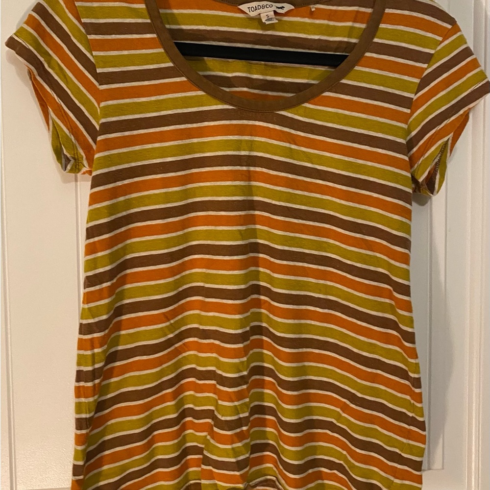 Vintage Style Striped Women's Top - Brown, Orange, Yellow